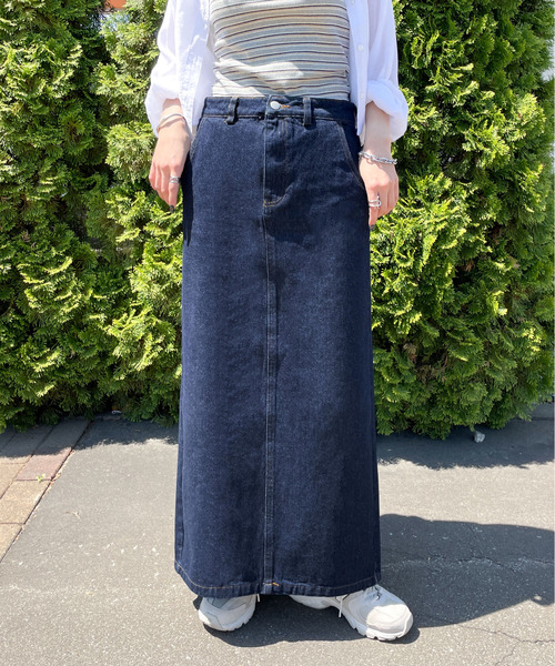 Chillfar（チルファー）の「デニムロングスカート（デニムスカート・レディース・ネイビー/ホワイト/サックスブルー/ブラック・MEDIUM/LARGE）」の4枚目の写真