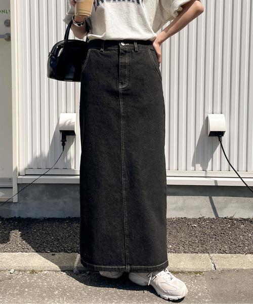 Chillfar（チルファー）の「デニムロングスカート（デニムスカート・レディース・ネイビー/ホワイト/サックスブルー/ブラック・MEDIUM/LARGE）」の3枚目の写真