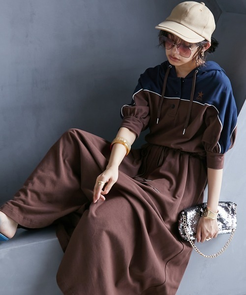 GEVS.(ジェイヴィス)の「<大きいサイズ> 綿100%鹿の子パーカーロングワンピース GEVS.(ワンピース・レディース・ブラック系/ブラウン系・L/5L/4L/3L/LL)」の9枚目の写真