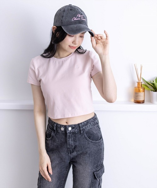 clear（クリア）の「ワンポイント刺繍チビTシャツ［半袖 ショート丈 クロップド丈］≪再入荷≫（Tシャツ/カットソー・レディース・オフホワイト/ピンク/イエロー/ブラック・F）」の15枚目の写真