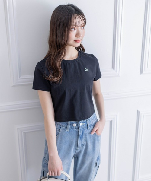 clear（クリア）の「ワンポイント刺繍チビTシャツ［半袖 ショート丈 クロップド丈］≪再入荷≫（Tシャツ/カットソー・レディース・オフホワイト/ピンク/イエロー/ブラック・F）」の18枚目の写真