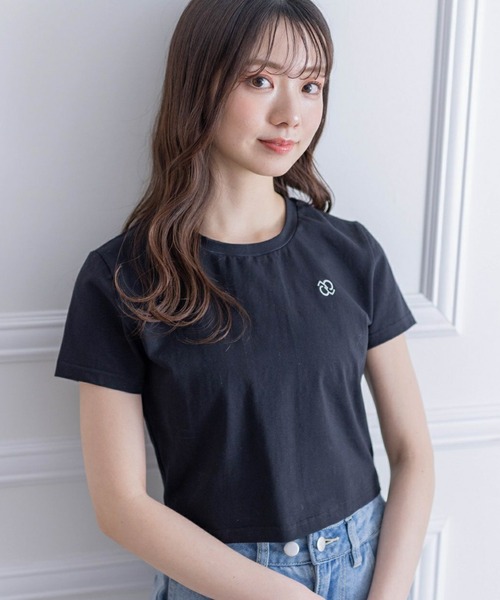 clear（クリア）の「ワンポイント刺繍チビTシャツ［半袖 ショート丈 クロップド丈］≪再入荷≫（Tシャツ/カットソー・レディース・オフホワイト/ピンク/イエロー/ブラック・F）」の17枚目の写真
