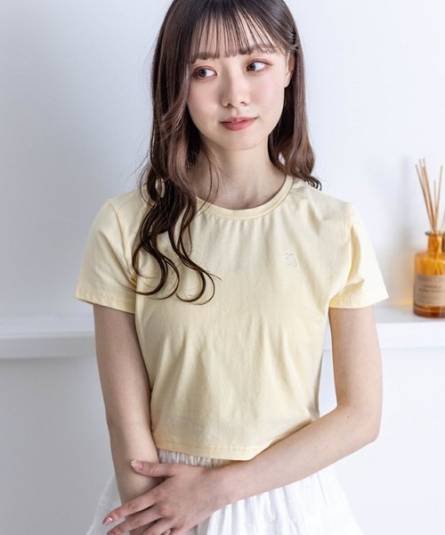 clear（クリア）の「ワンポイント刺繍チビTシャツ［半袖 ショート丈 クロップド丈］≪再入荷≫（Tシャツ/カットソー・レディース・オフホワイト/ピンク/イエロー/ブラック・F）」の22枚目の写真