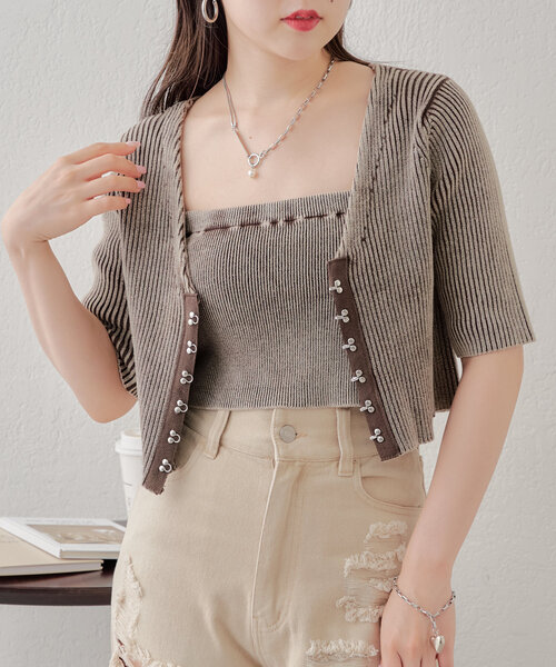 chico出品. セール】【新色追加】ホックデザインチビカーディガンセット