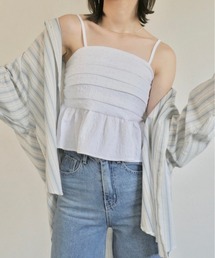 エンボスペプラムキャミ／emboss peplum cami ビスチェ ノースリーブ ふくれジャガード 重ね着 レイヤード ハイウエスト  大人カジュアル シンプル 綺麗め ガーリー 韓国 ぽこぽこ でこぼこ 黒 白 ブラック ホワイト モノトーン