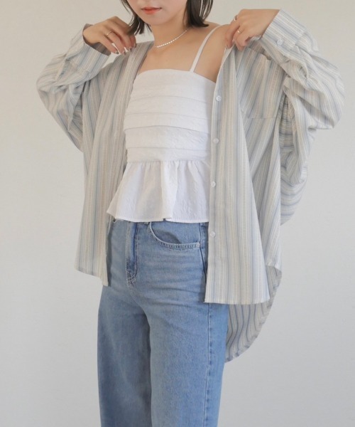 Reurie'（レウリィ）の「エンボスペプラムキャミ／emboss peplum cami ビスチェ ノースリーブ ふくれジャガード 重ね着 レイヤード ハイウエスト  大人カジュアル シンプル 綺麗め ガーリー 韓国 ぽこぽこ でこぼこ 黒 白 ブラック ホワイト モノトーン（キャミソール・レディース・ブラック/ホワイト・FREE）」の19枚目の写真