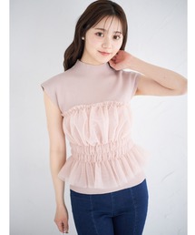tシャツ ボトルネック デザインプルオーバー レディース BELLUNA tシャツ 綿麻素材ボトルネックプルオーバー レディース