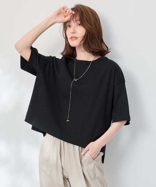 ANY(エニィ)の「フライスワイドTシャツ(Tシャツ/カットソー・レディース・アイボリー系1/アイボリー系/ダークブラウン系/ブラック系・F)」の2枚目の写真