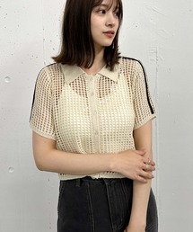 archives | ラインメッシュハーフスリーブポロニット(ニット/セーター)