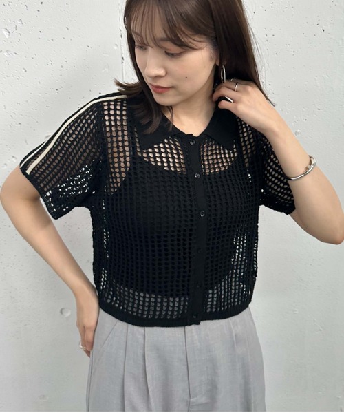 archives(アルシーヴ)の「ラインメッシュハーフスリーブポロニット(ニット/セーター・レディース・オレンジ/アイボリー/ブラック・MEDIUM)」の19枚目の写真