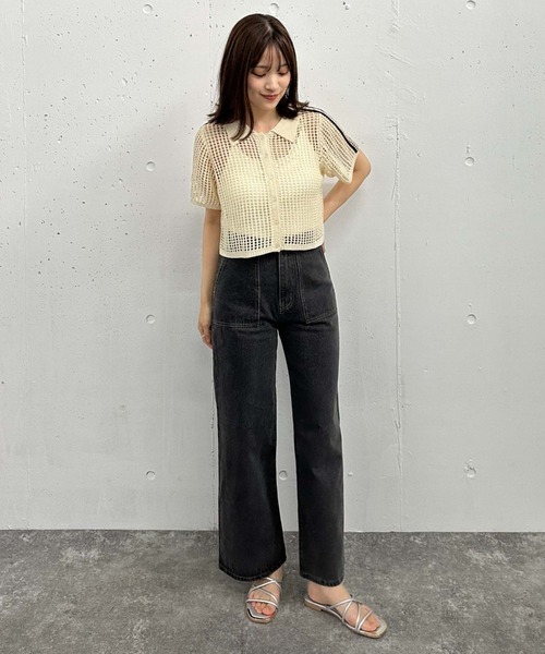 archives(アルシーヴ)の「ラインメッシュハーフスリーブポロニット(ニット/セーター・レディース・オレンジ/アイボリー/ブラック・MEDIUM)」の10枚目の写真