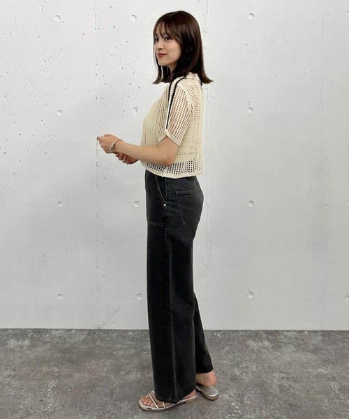 archives(アルシーヴ)の「ラインメッシュハーフスリーブポロニット(ニット/セーター・レディース・オレンジ/アイボリー/ブラック・MEDIUM)」の8枚目の写真