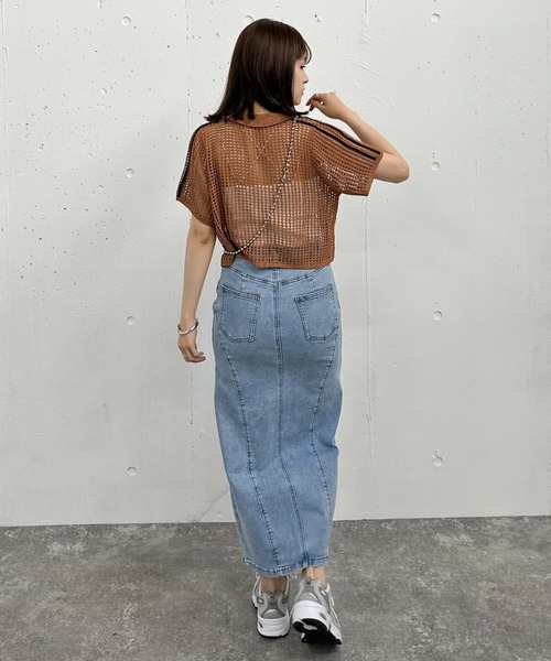 archives(アルシーヴ)の「ラインメッシュハーフスリーブポロニット(ニット/セーター・レディース・オレンジ/アイボリー/ブラック・MEDIUM)」の17枚目の写真