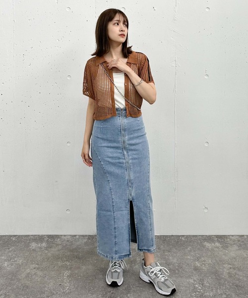 archives(アルシーヴ)の「ラインメッシュハーフスリーブポロニット(ニット/セーター・レディース・オレンジ/アイボリー/ブラック・MEDIUM)」の18枚目の写真