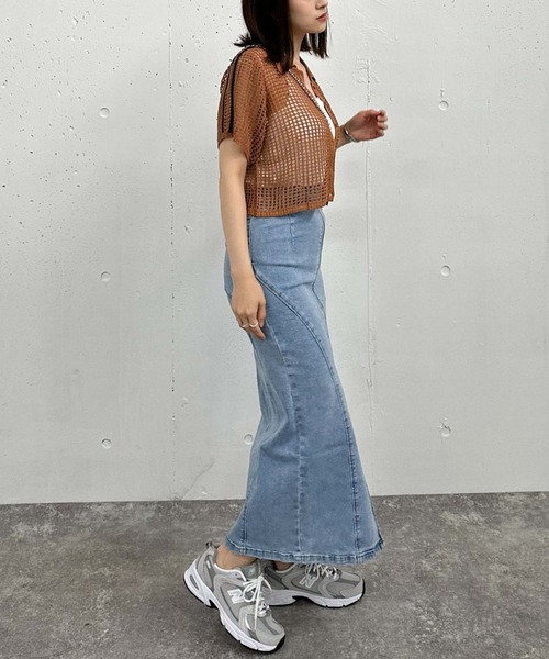 archives(アルシーヴ)の「ラインメッシュハーフスリーブポロニット(ニット/セーター・レディース・オレンジ/アイボリー/ブラック・MEDIUM)」の16枚目の写真