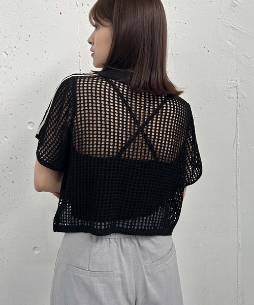 archives(アルシーヴ)の「ラインメッシュハーフスリーブポロニット(ニット/セーター・レディース・オレンジ/アイボリー/ブラック・MEDIUM)」の21枚目の写真