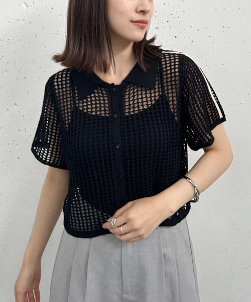 archives(アルシーヴ)の「ラインメッシュハーフスリーブポロニット(ニット/セーター・レディース・オレンジ/アイボリー/ブラック・MEDIUM)」の22枚目の写真