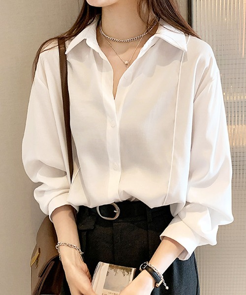 Amulet(アミュレット)の「プレス加工デザインシャツ(シャツ/ブラウス・レディース・ブルー/ブラック/ベージュ/ホワイト・L/M/XL)」の2枚目の写真