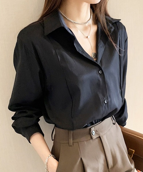 Amulet(アミュレット)の「プレス加工デザインシャツ(シャツ/ブラウス・レディース・ブルー/ブラック/ベージュ/ホワイト・L/M/XL)」の3枚目の写真