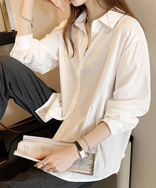 Amulet(アミュレット)の「プレス加工デザインシャツ(シャツ/ブラウス・レディース・ブルー/ブラック/ベージュ/ホワイト・L/M/XL)」の10枚目の写真