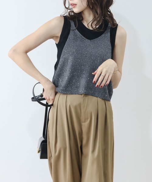GALLERYVISCONTI ニットスパンコールベスト　ビスチェ VIS(ビス) / スパンコールニットビスチェ (トップス