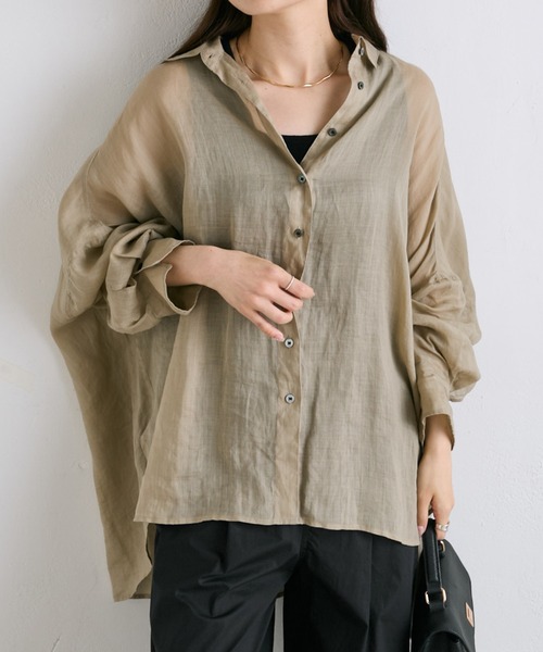 PUAL CE CIN（ピュアルセシン）の「【24AW】ラミーオーバーシャツ（シャツ/ブラウス・レディース・ブラウン/チャコールグレー/ベージュ系その他/サーモンピンク・FREE）」の3枚目の写真