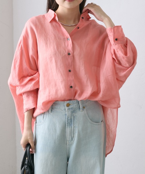 PUAL CE CIN（ピュアルセシン）の「【24AW】ラミーオーバーシャツ（シャツ/ブラウス・レディース・ブラウン/チャコールグレー/ベージュ系その他/サーモンピンク・FREE）」の4枚目の写真