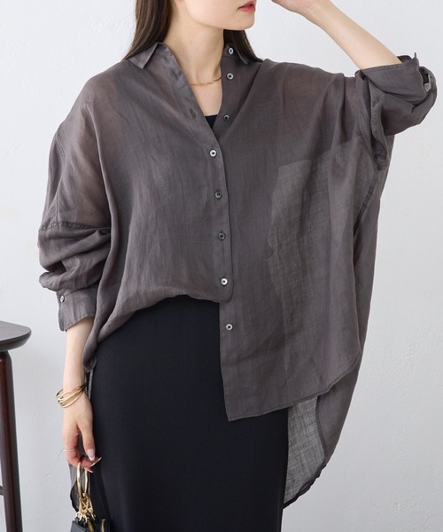 PUAL CE CIN（ピュアルセシン）の「【24AW】ラミーオーバーシャツ（シャツ/ブラウス・レディース・ブラウン/チャコールグレー/ベージュ系その他/サーモンピンク・FREE）」の9枚目の写真