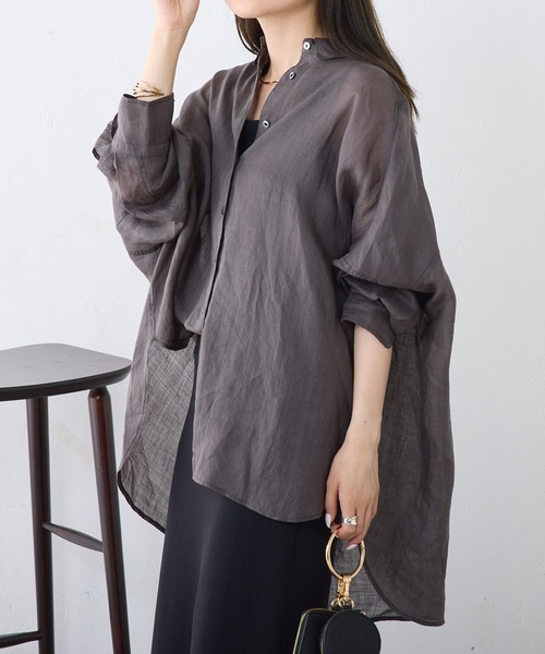 PUAL CE CIN（ピュアルセシン）の「【24AW】ラミーオーバーシャツ（シャツ/ブラウス・レディース・ブラウン/チャコールグレー/ベージュ系その他/サーモンピンク・FREE）」の10枚目の写真