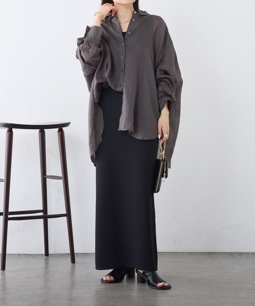 PUAL CE CIN（ピュアルセシン）の「【24AW】ラミーオーバーシャツ（シャツ/ブラウス・レディース・ブラウン/チャコールグレー/ベージュ系その他/サーモンピンク・FREE）」の13枚目の写真