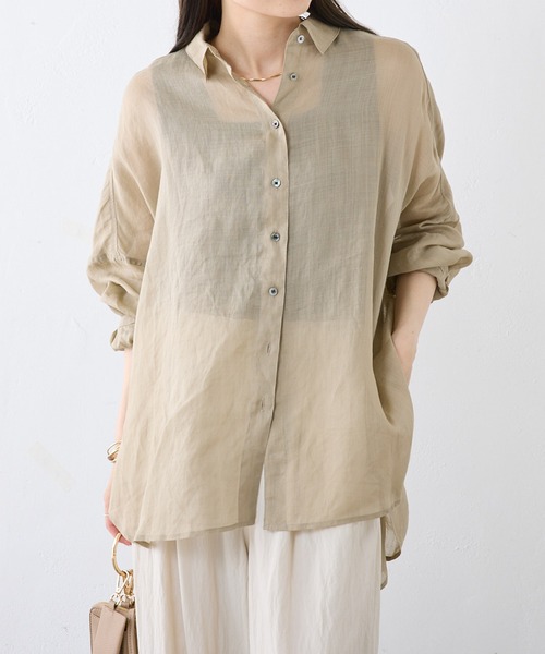 PUAL CE CIN（ピュアルセシン）の「【24AW】ラミーオーバーシャツ（シャツ/ブラウス・レディース・ブラウン/チャコールグレー/ベージュ系その他/サーモンピンク・FREE）」の22枚目の写真