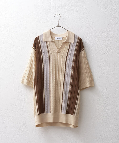 WHIMSIC（ウィムジック）の「【UNISEX】スキッパーネックメッシュジャガードニットプルオーバー（ニット/セーター・メンズ・ブルー/ブラック/アイボリー/イエロー・FREE）」の16枚目の写真