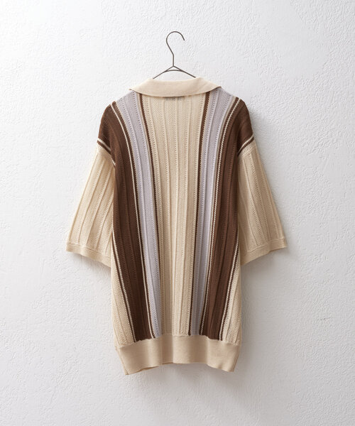 WHIMSIC（ウィムジック）の「【UNISEX】スキッパーネックメッシュジャガードニットプルオーバー（ニット/セーター・メンズ・ブルー/ブラック/アイボリー/イエロー・FREE）」の17枚目の写真