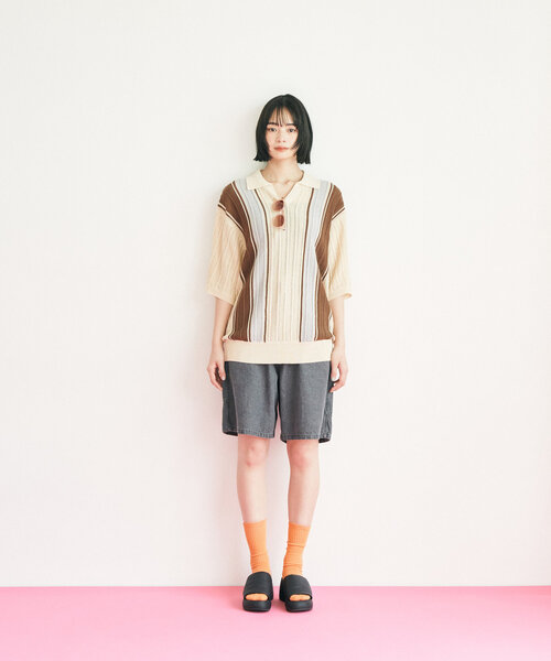 WHIMSIC（ウィムジック）の「【UNISEX】スキッパーネックメッシュジャガードニットプルオーバー（ニット/セーター・メンズ・ブルー/ブラック/アイボリー/イエロー・FREE）」の18枚目の写真