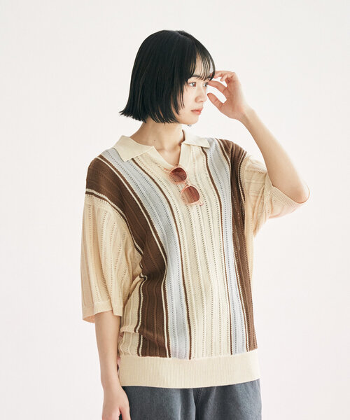 WHIMSIC（ウィムジック）の「【UNISEX】スキッパーネックメッシュジャガードニットプルオーバー（ニット/セーター・メンズ・ブルー/ブラック/アイボリー/イエロー・FREE）」の19枚目の写真