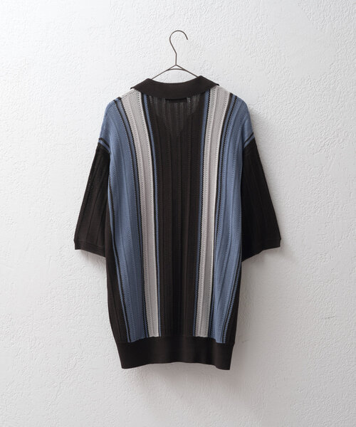 セール】【UNISEX】スキッパーネックメッシュジャガードニット