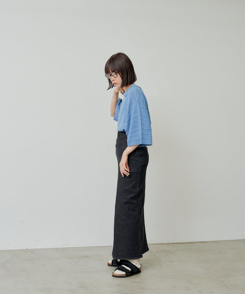 WHIMSIC（ウィムジック）の「【UNISEX】スキッパーネックメッシュジャガードニットプルオーバー（ニット/セーター・メンズ・ブルー/ブラック/アイボリー/イエロー・FREE）」の5枚目の写真