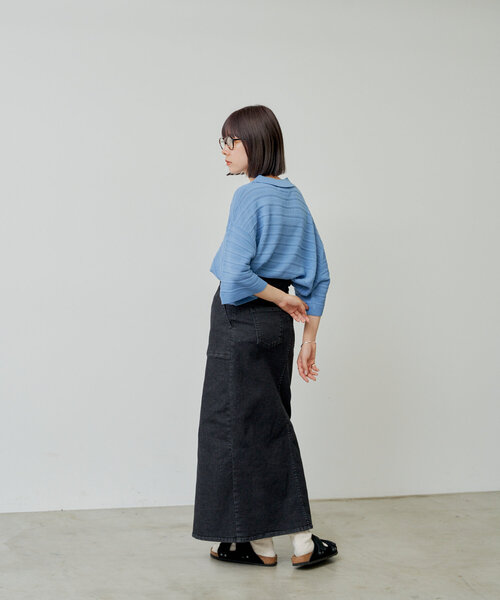 WHIMSIC（ウィムジック）の「【UNISEX】スキッパーネックメッシュジャガードニットプルオーバー（ニット/セーター・メンズ・ブルー/ブラック/アイボリー/イエロー・FREE）」の6枚目の写真