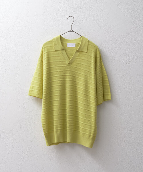 WHIMSIC（ウィムジック）の「【UNISEX】スキッパーネックメッシュジャガードニットプルオーバー（ニット/セーター・メンズ・ブルー/ブラック/アイボリー/イエロー・FREE）」の7枚目の写真