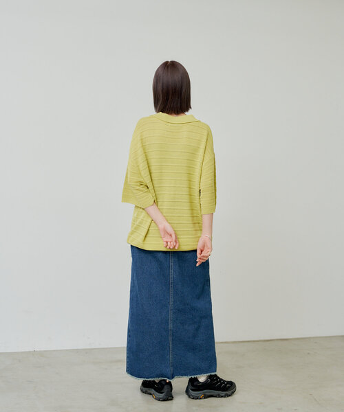 WHIMSIC（ウィムジック）の「【UNISEX】スキッパーネックメッシュジャガードニットプルオーバー（ニット/セーター・メンズ・ブルー/ブラック/アイボリー/イエロー・FREE）」の11枚目の写真