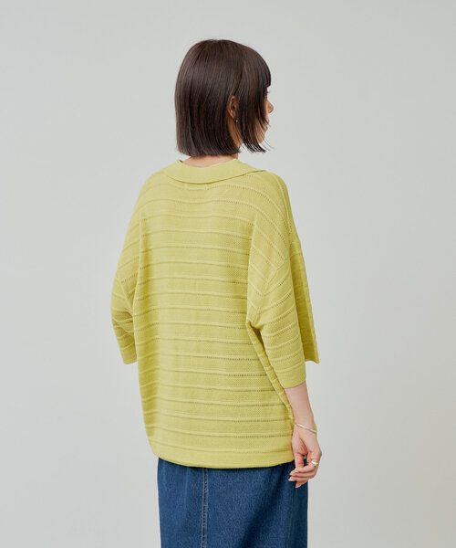 WHIMSIC（ウィムジック）の「【UNISEX】スキッパーネックメッシュジャガードニットプルオーバー（ニット/セーター・メンズ・ブルー/ブラック/アイボリー/イエロー・FREE）」の15枚目の写真