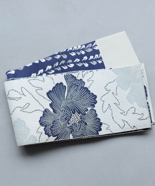 帯単品 小袋帯 協和織物 博多織 日本製 オフホワイト×ネイビー（和装小物）｜utatane（ウタタネ）