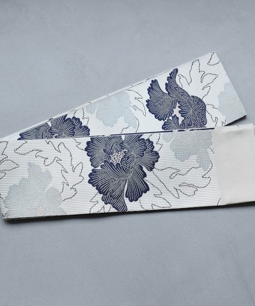 帯単品 小袋帯 協和織物 博多織 日本製 オフホワイト×ネイビー（和装小物）｜utatane（ウタタネ）