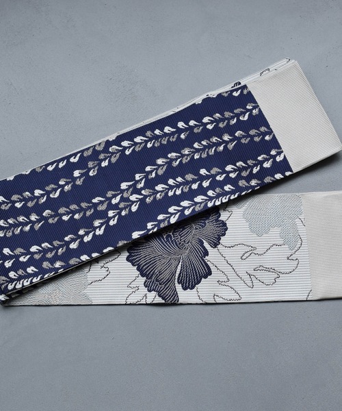 帯単品 小袋帯 協和織物 博多織 日本製 オフホワイト×ネイビー（和装小物）｜utatane（ウタタネ）
