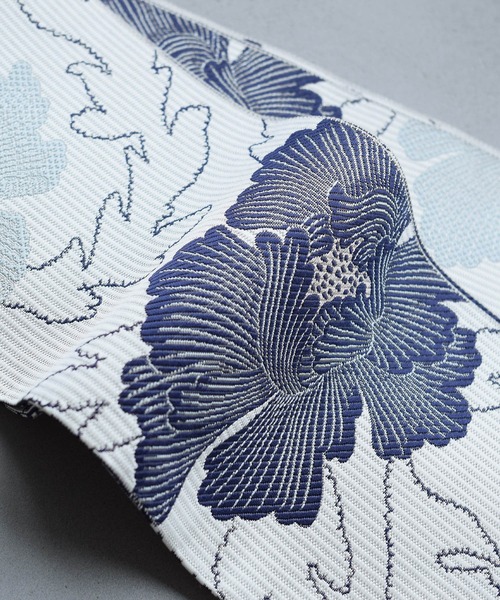 帯単品 小袋帯 協和織物 博多織 日本製 オフホワイト×ネイビー（和装小物）｜utatane（ウタタネ）
