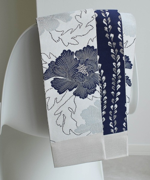 帯単品 小袋帯 協和織物 博多織 日本製 オフホワイト×ネイビー（和装小物）｜utatane（ウタタネ）