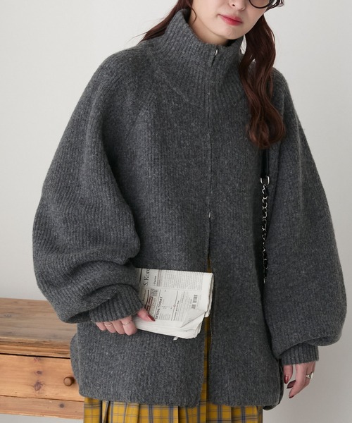 ウールストレッチダブルZIPドライバーズニットジャケット/ブルゾン