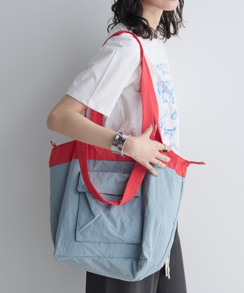 MERLOT(メルロー)の「ポケッタブルバイカラービッグトート(トートバッグ・レディース・ライトグレー/オレンジ/ライトブルー・FREE)」の10枚目の写真