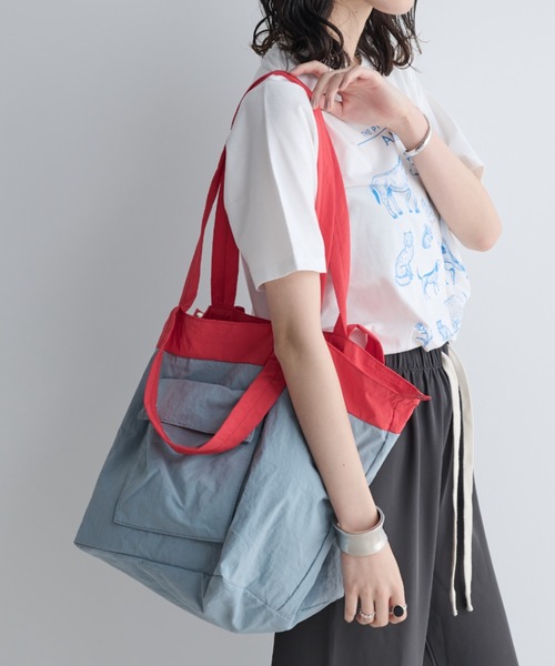 MERLOT(メルロー)の「ポケッタブルバイカラービッグトート(トートバッグ・レディース・ライトグレー/オレンジ/ライトブルー・FREE)」の12枚目の写真