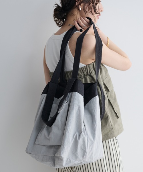 MERLOT(メルロー)の「ポケッタブルバイカラービッグトート(トートバッグ・レディース・ライトグレー/オレンジ/ライトブルー・FREE)」の8枚目の写真